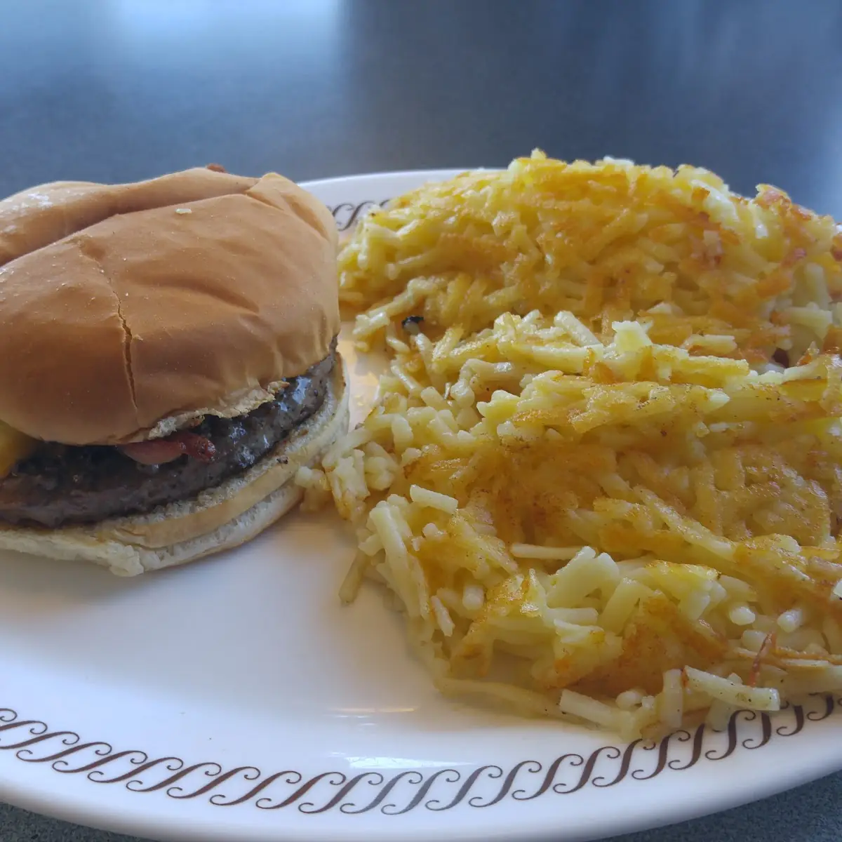Bacon Cheeseburger and Hashbrowns