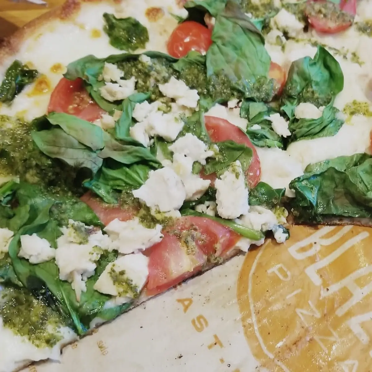 White Sauce Pizza with Lettuce Mozzarella Cheese Chicken Tomato and Pesto Sauce