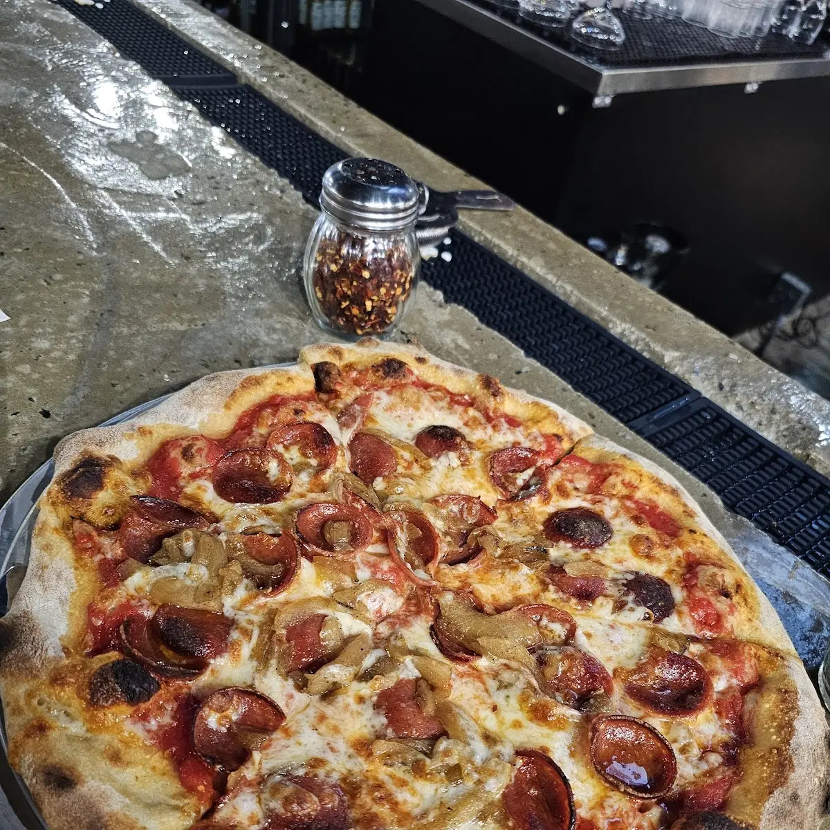 Pepperoni Pizza Happy Hour with Caramelized Onions