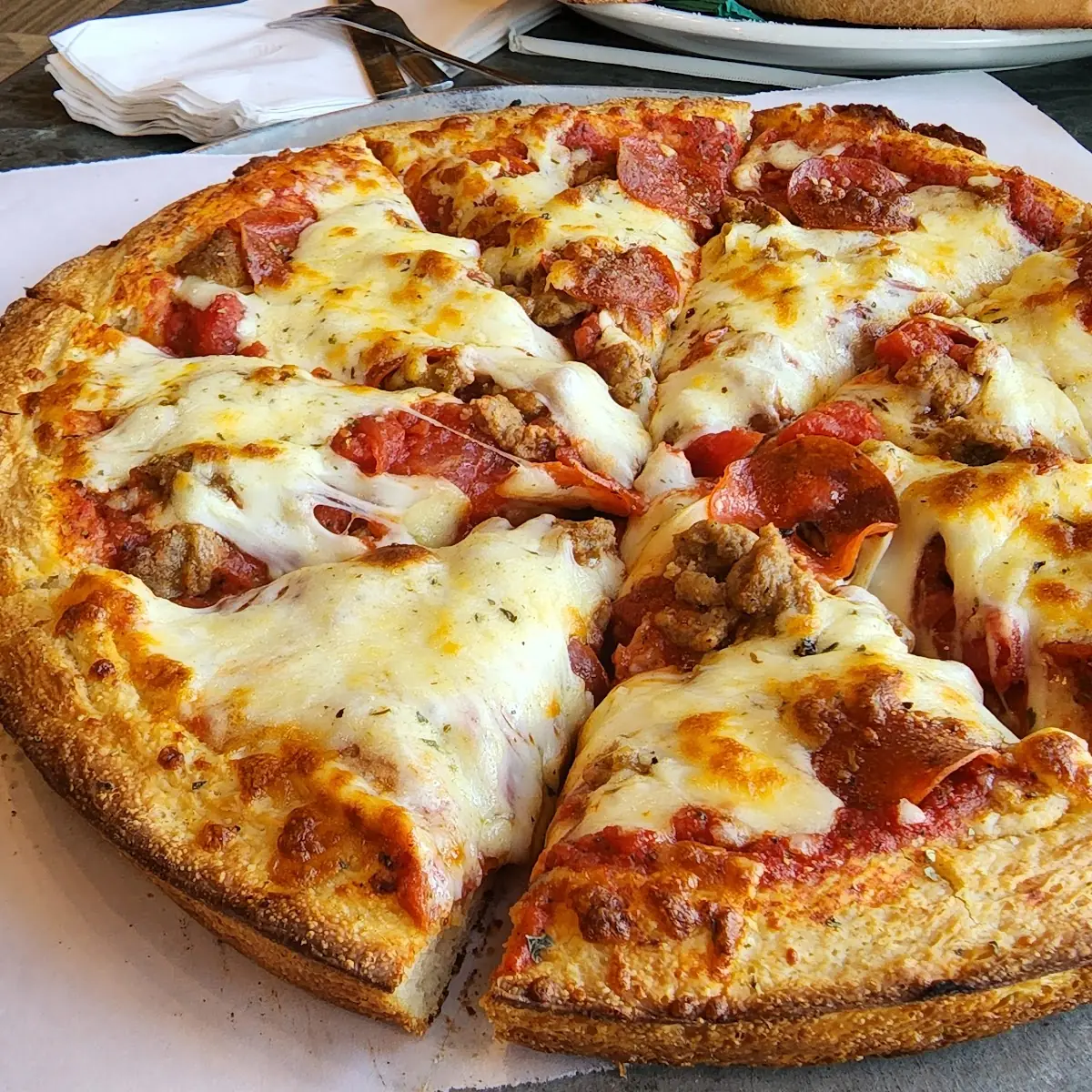 Sausage & Pepperoni Pizza on Double Crust