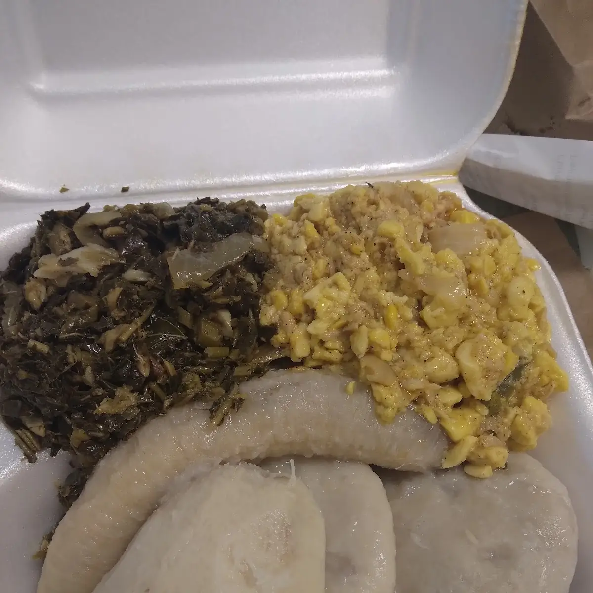 Ackee Callaloo Boiled Plantain Boiled Dumpling and Boiled Yams