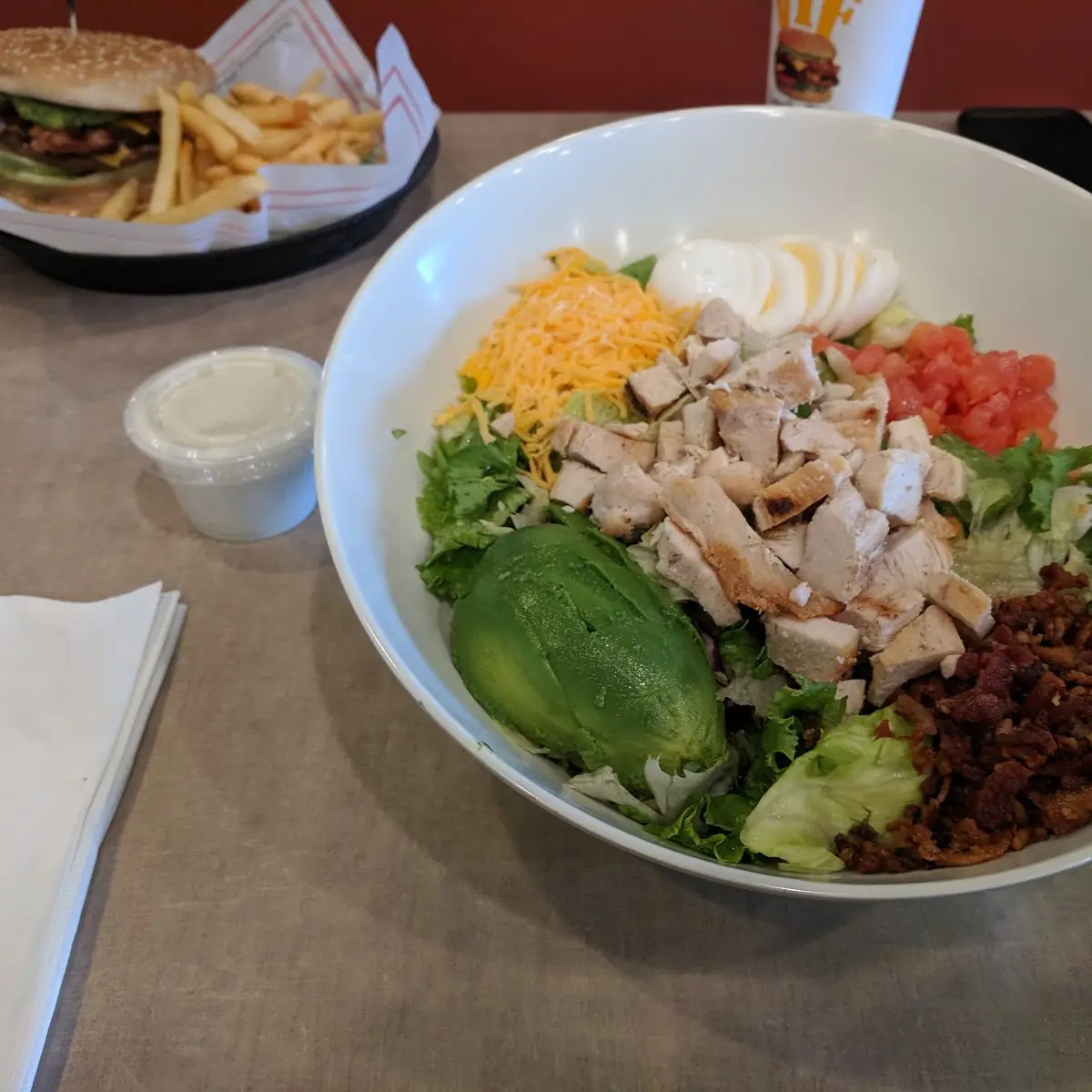 Double Bacon Cheeseburger and Cobb Salad