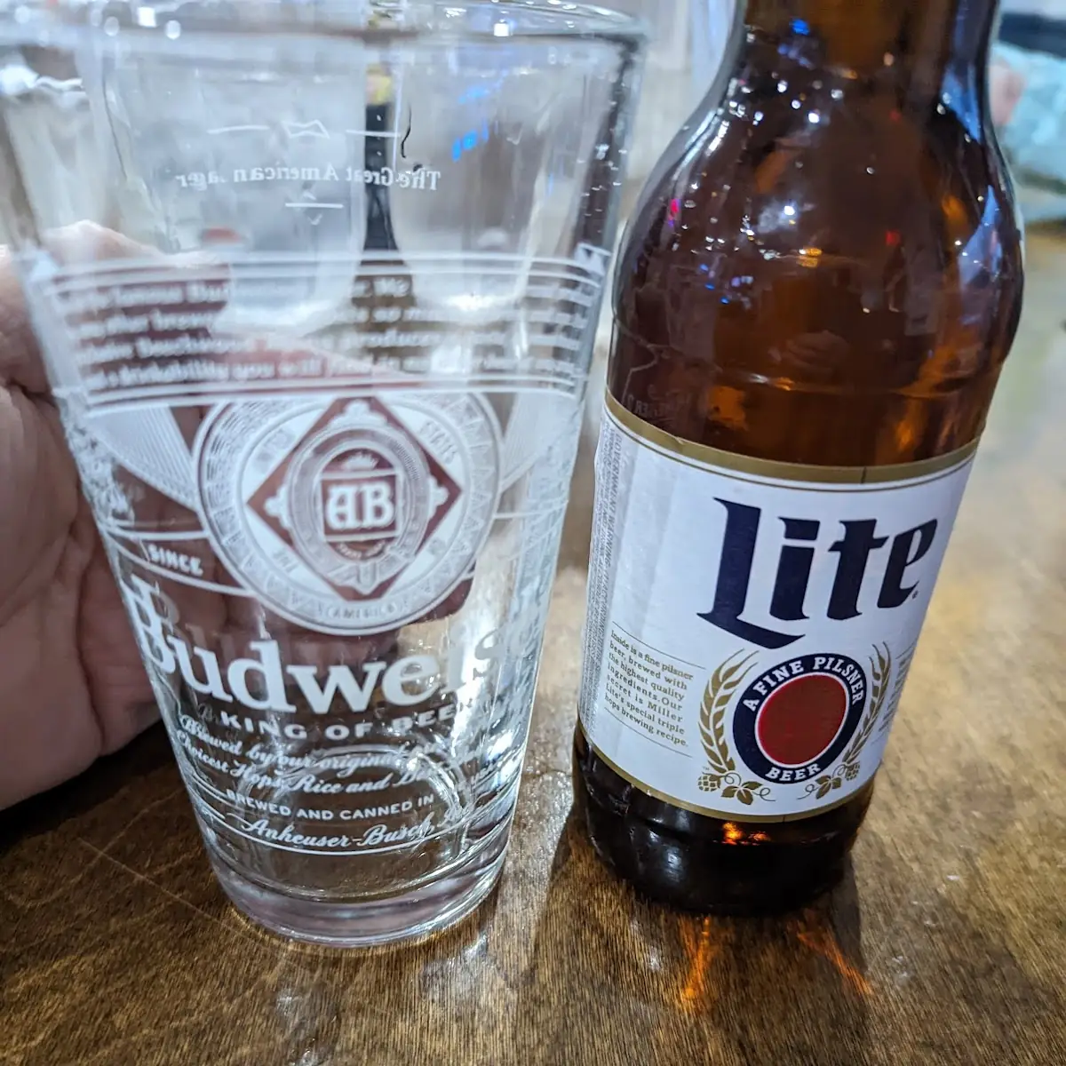 Miller Lite and a Bud Glass