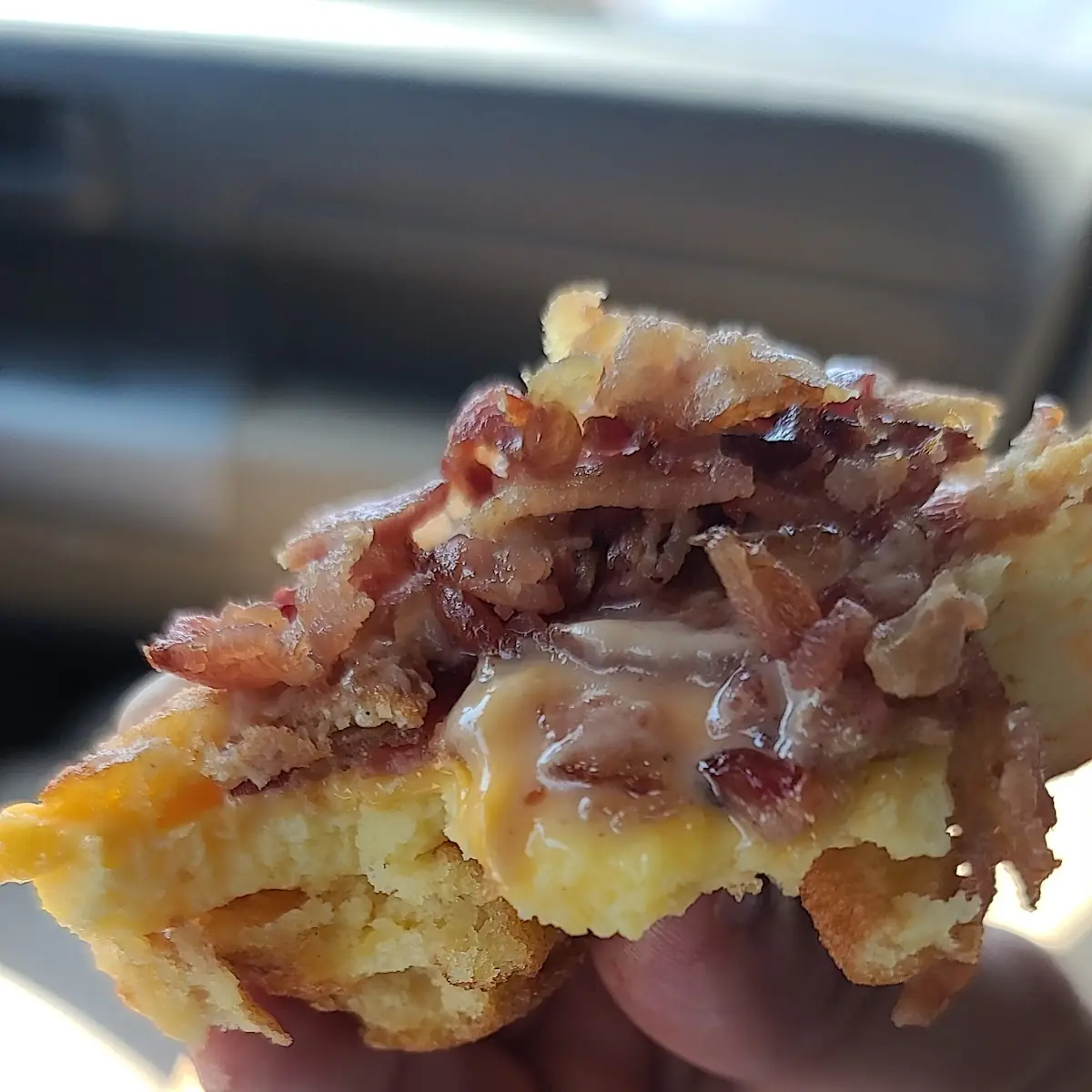 Bacon Egg and Cheese Donuts with Free Maple Bacon on Top