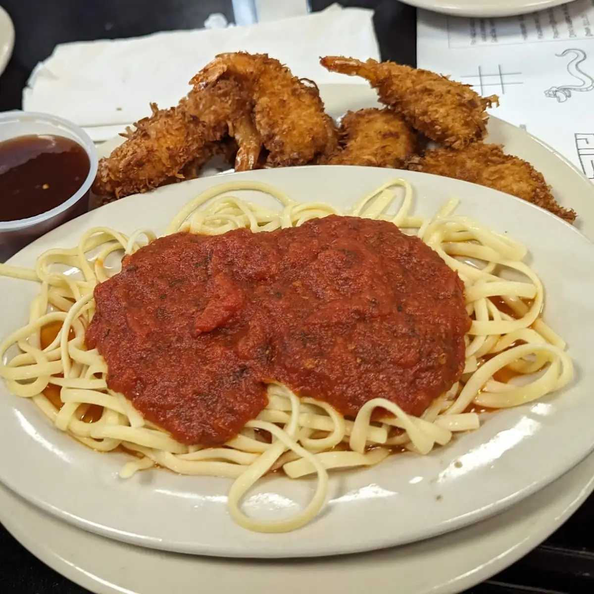 Coconut Shrimp and Side of Spaghetti