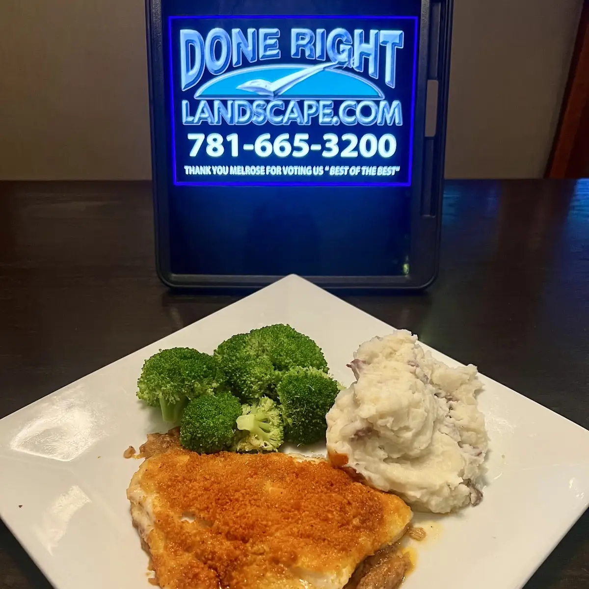 Baked Haddock Dinner with Mashed Potatoes and Steamed Broccoli