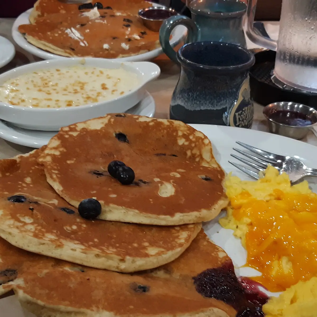 Blueberry Pancakes and Eggs
