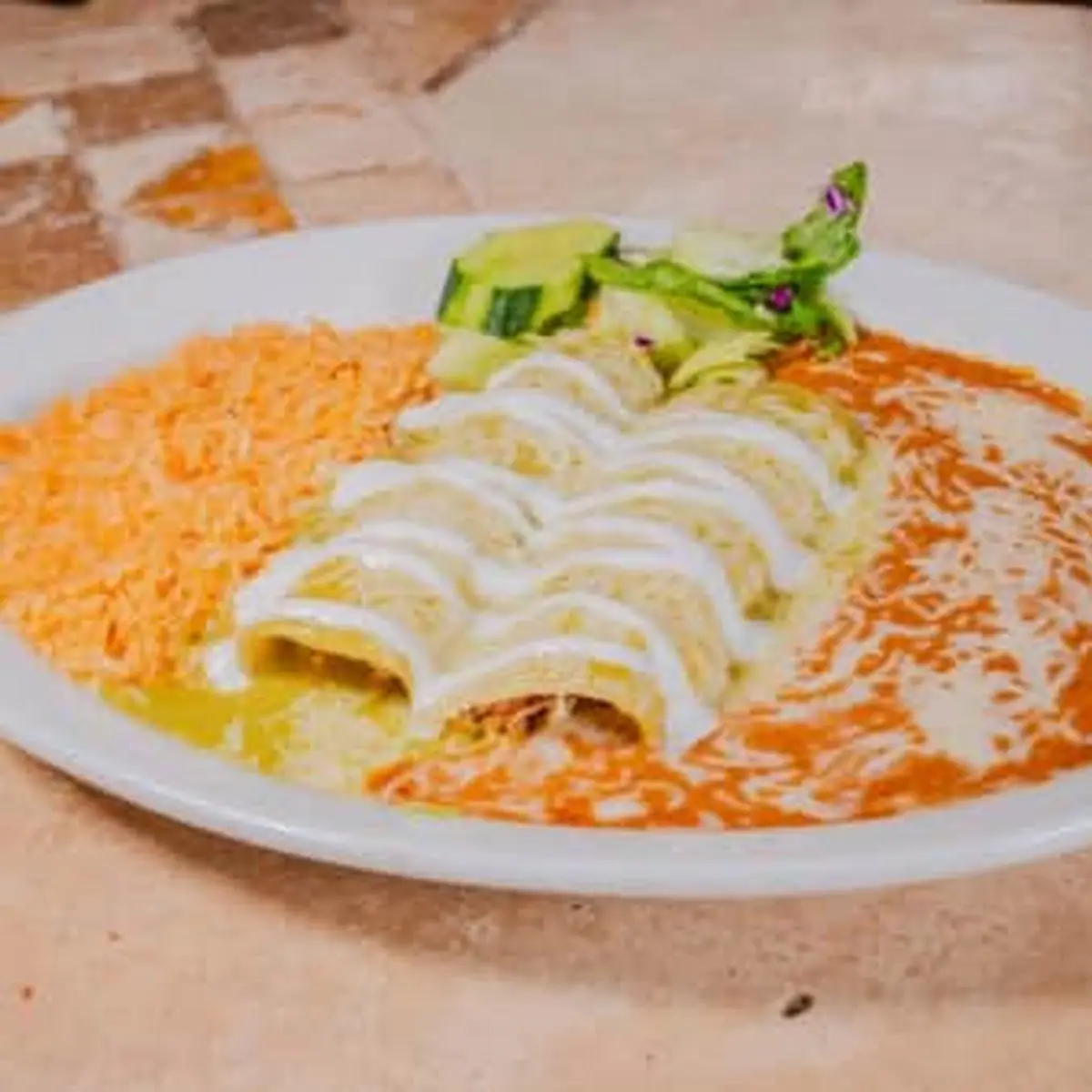 Enchiladas Refried Beans and Rice