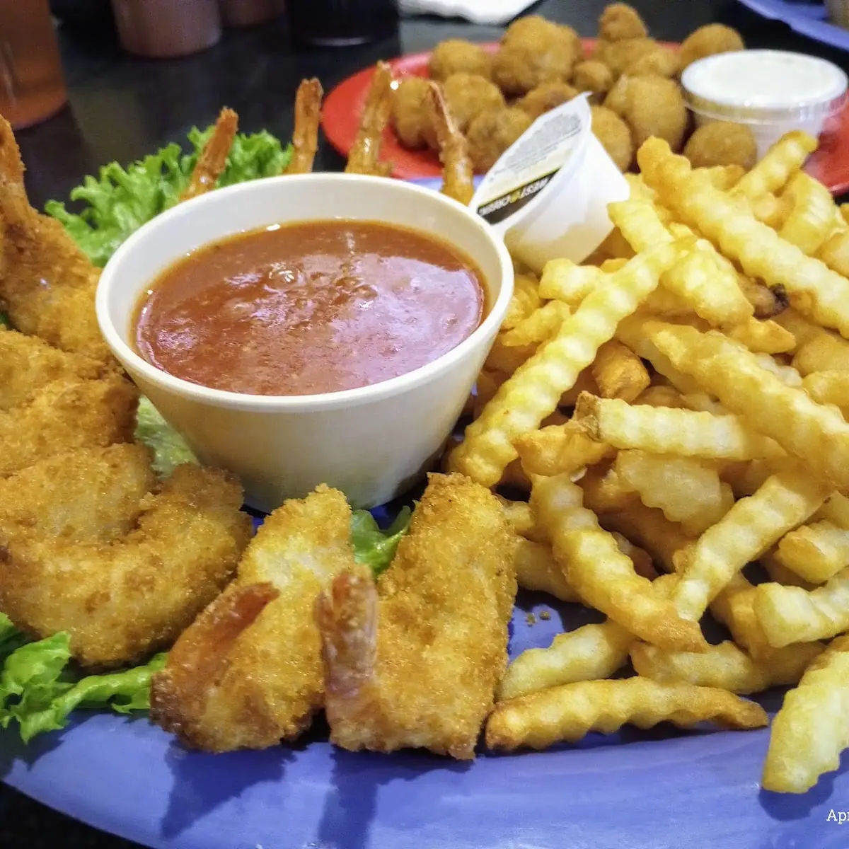 Fried Shrimp with Fries and Mushrooms