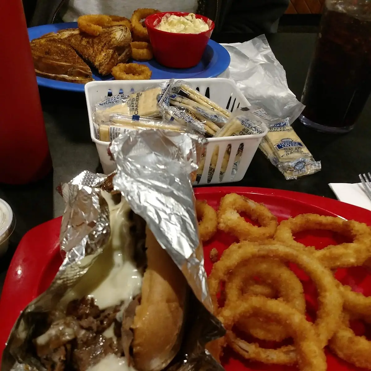 Philly Cheese Steak Sandwich with Onion Rings