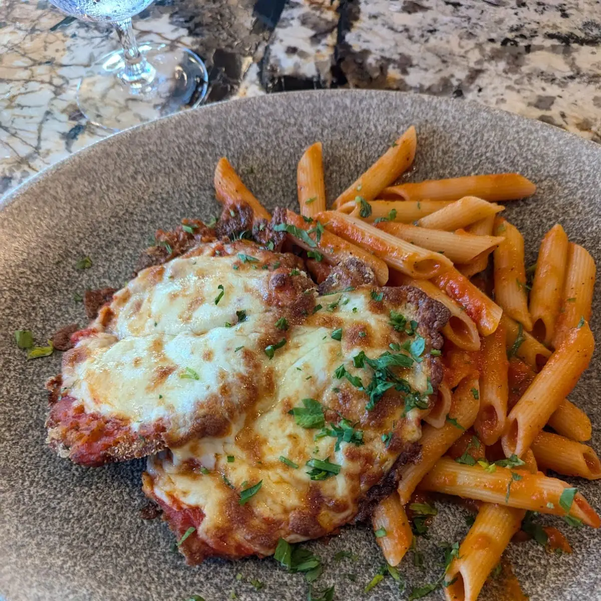 Veal Polo Alla Parmigiana Con Pasta, La Rucola Ristorante