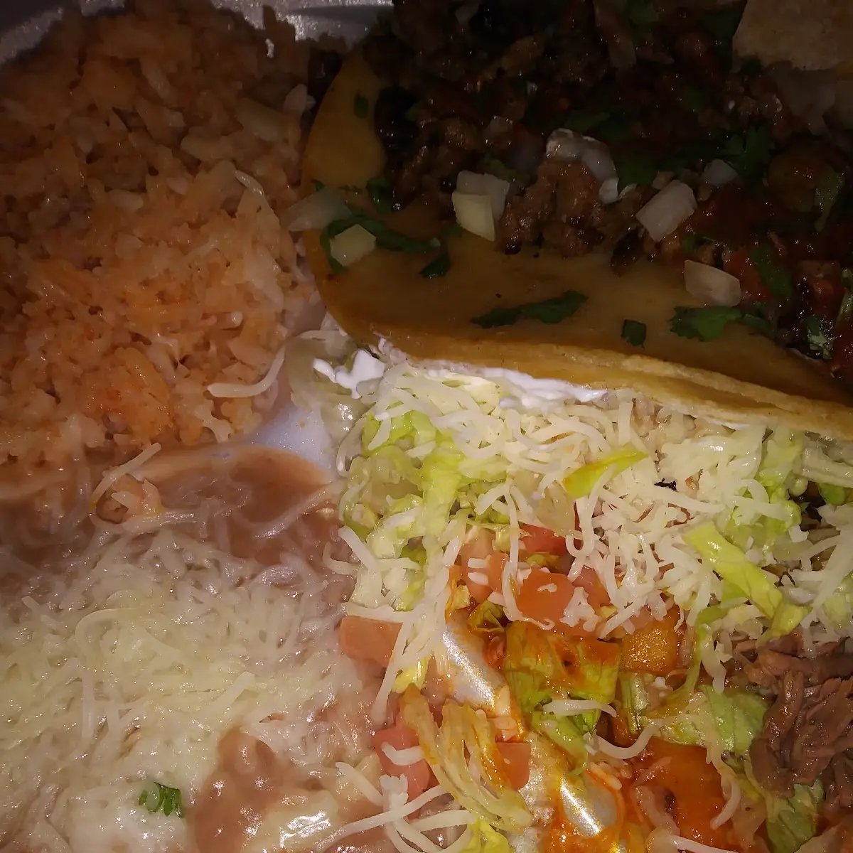 1 Beef Taco and Enchilada with Refried Beans
