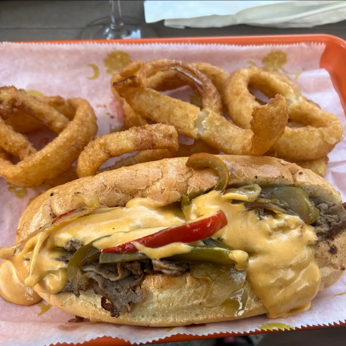 Philly Cheesesteak with Onion Rings