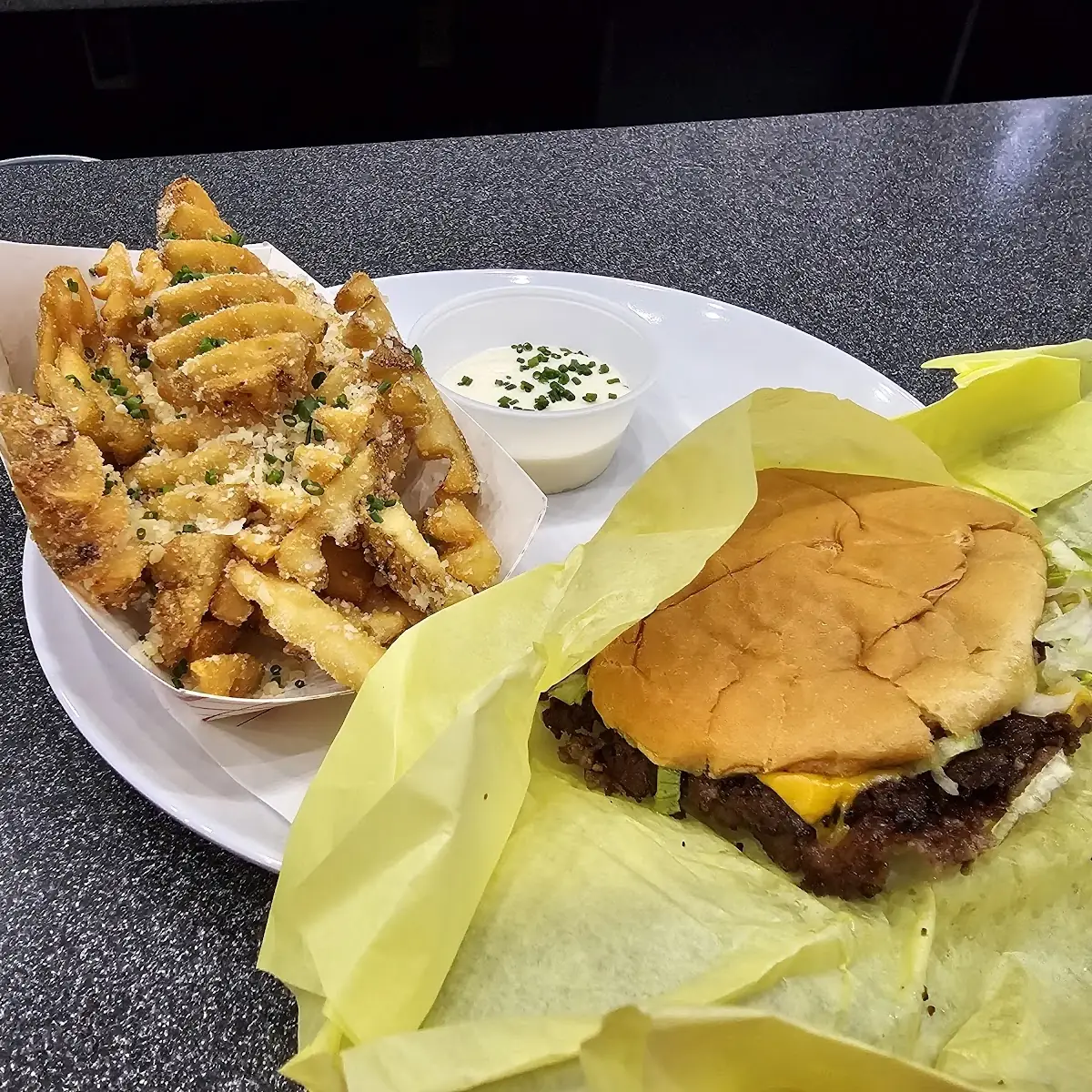 Cheeseburger with Garlic Parmesan Fries