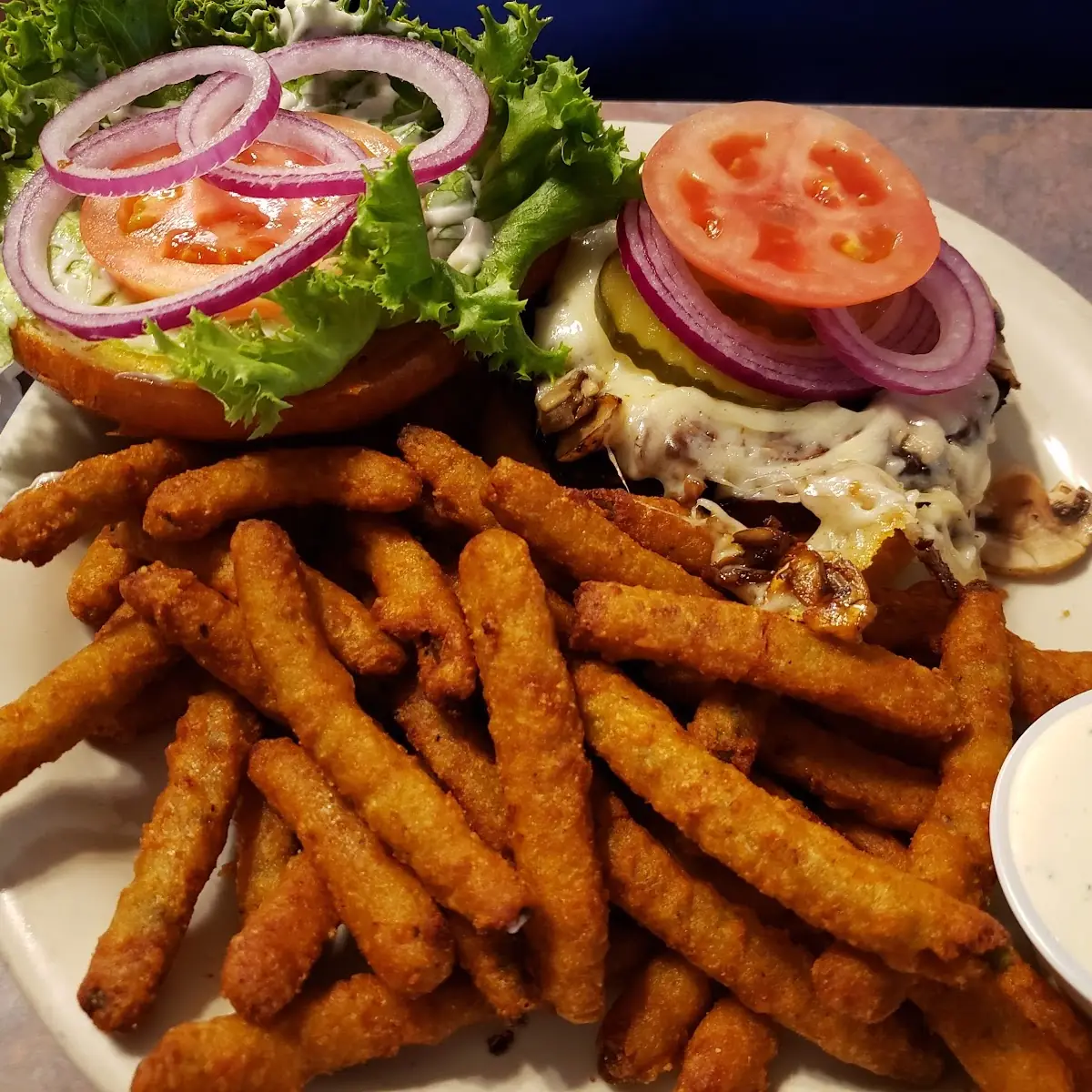 Browning Burger with Fried Green Beans