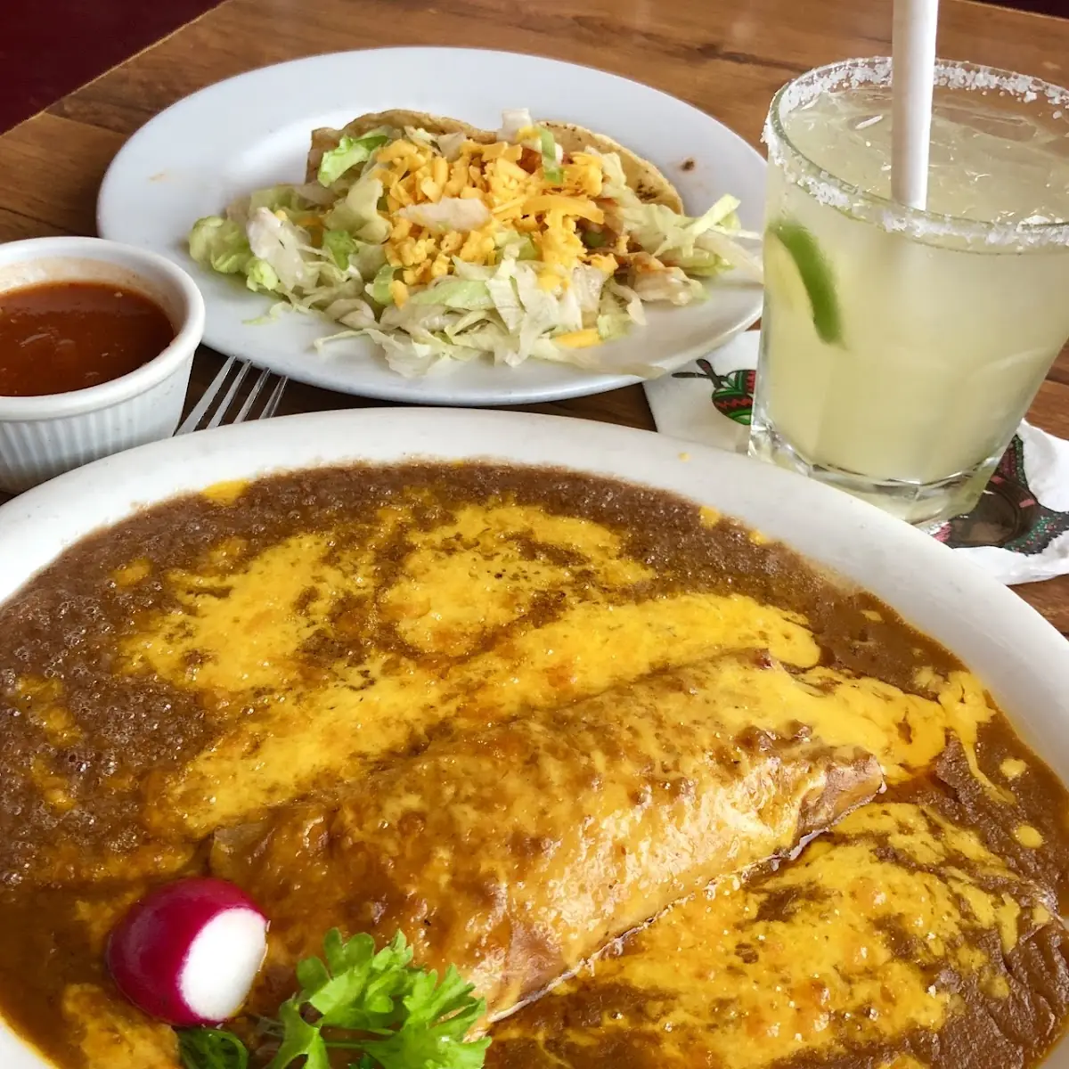 Refried Beans and Enchilada Plate