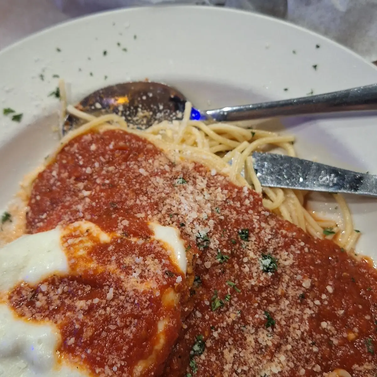 Spaghetti with One Meatball & Garlic Bread
