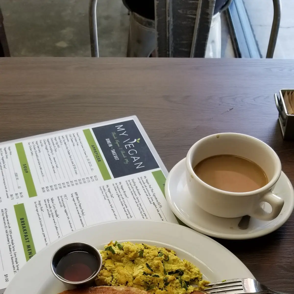 B2 2 Pancakes w Bananas Tofu Scramble & Soy Bacon