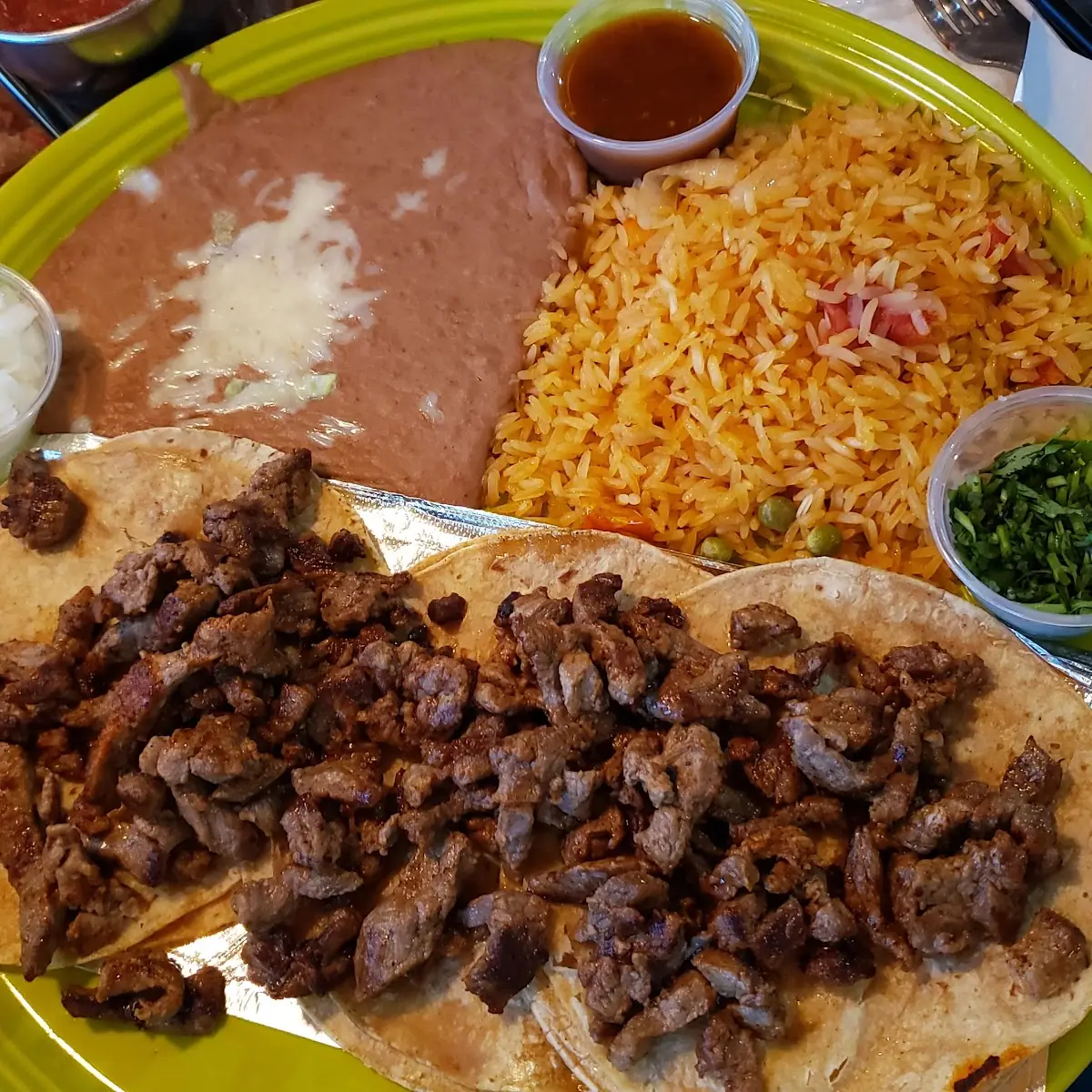 One Beef Taco Rice and Beans
