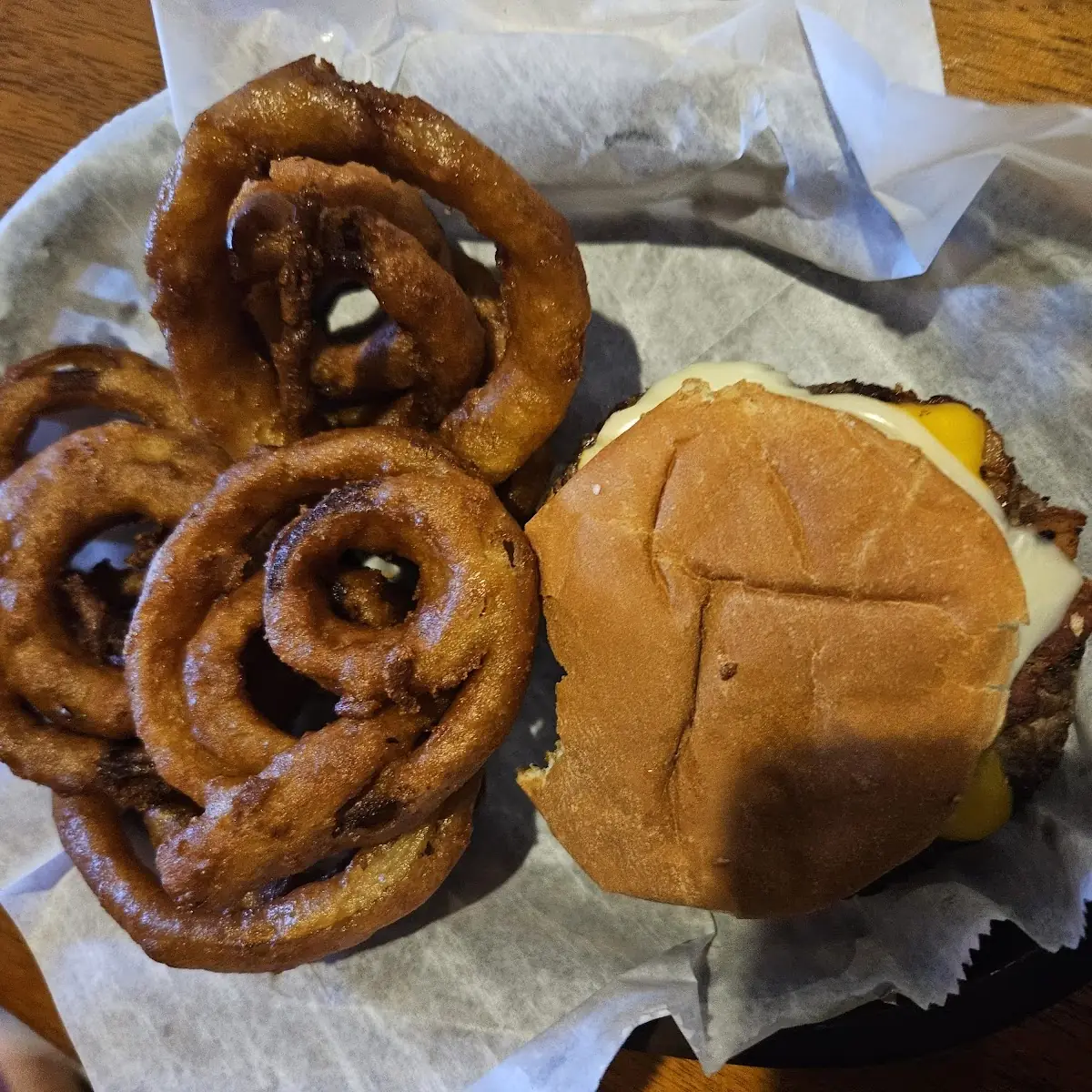 Cheese Burger and Onion Rings