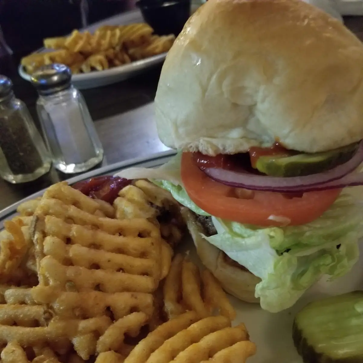 Cheeseburger and Waffle Fries