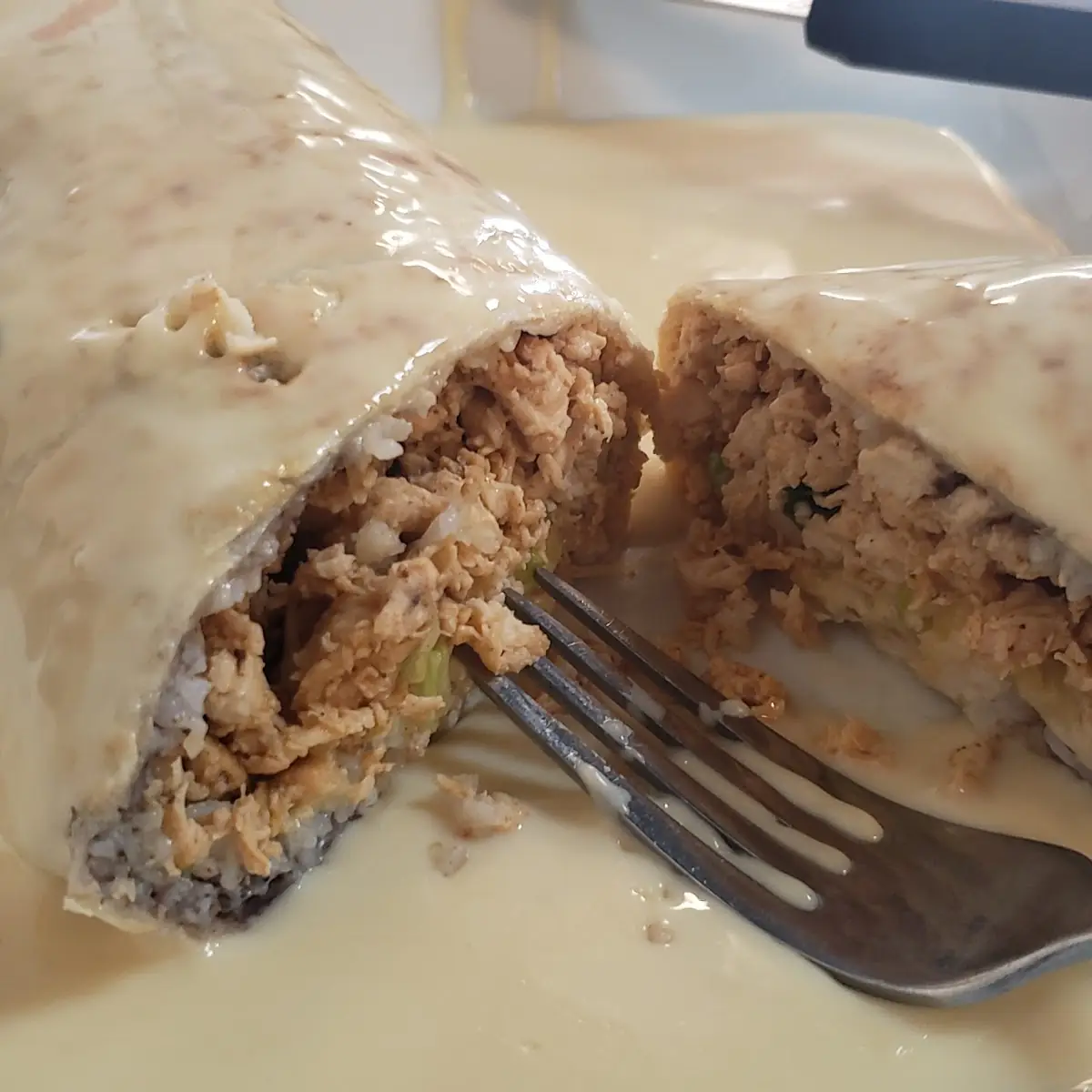 Chicken Burrito with Queso