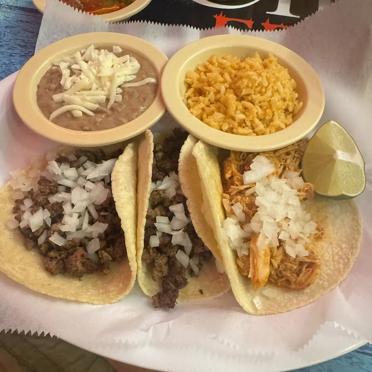 Pulled Chicken Taco with Rice and Beans