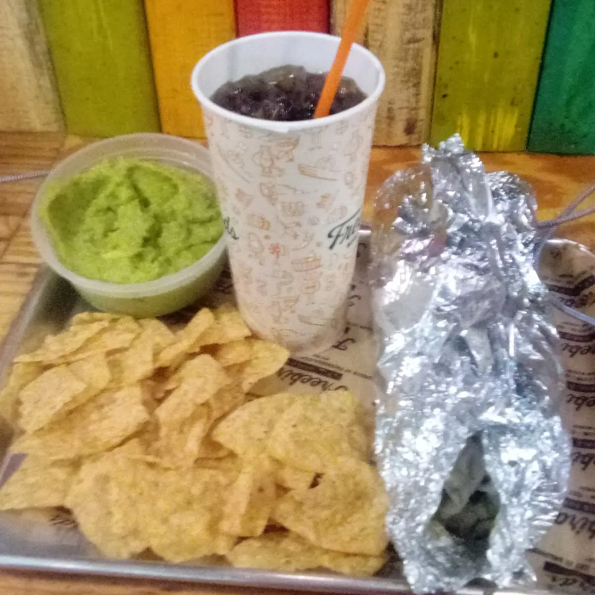 Freebirds Steak with Guacamole Chips and Root Beer