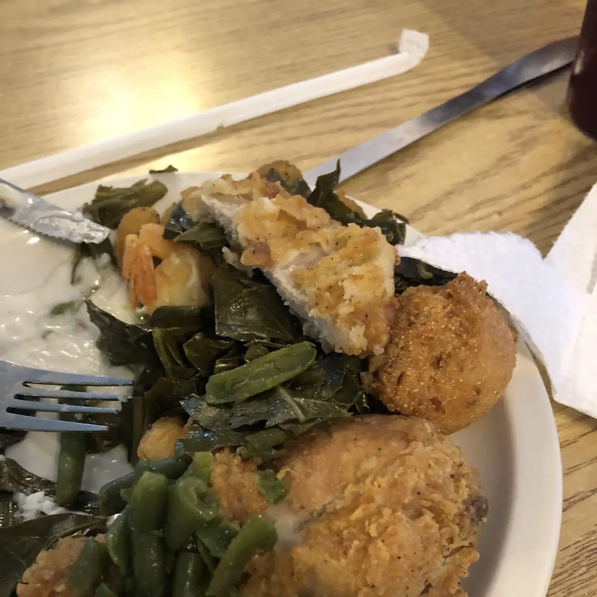 Combination Greens Fish Pork Chop