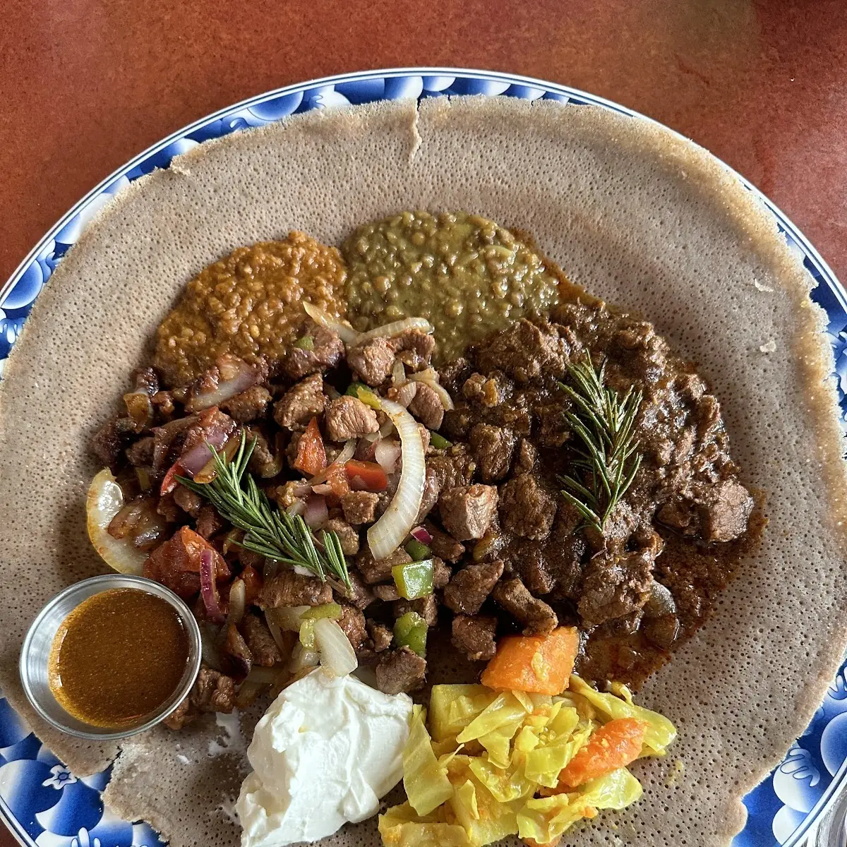 Injera Bread with Meat and Lentils