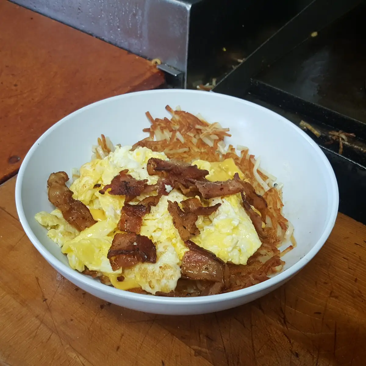 Bacon Egg and Cheese Hash Brown Bowl