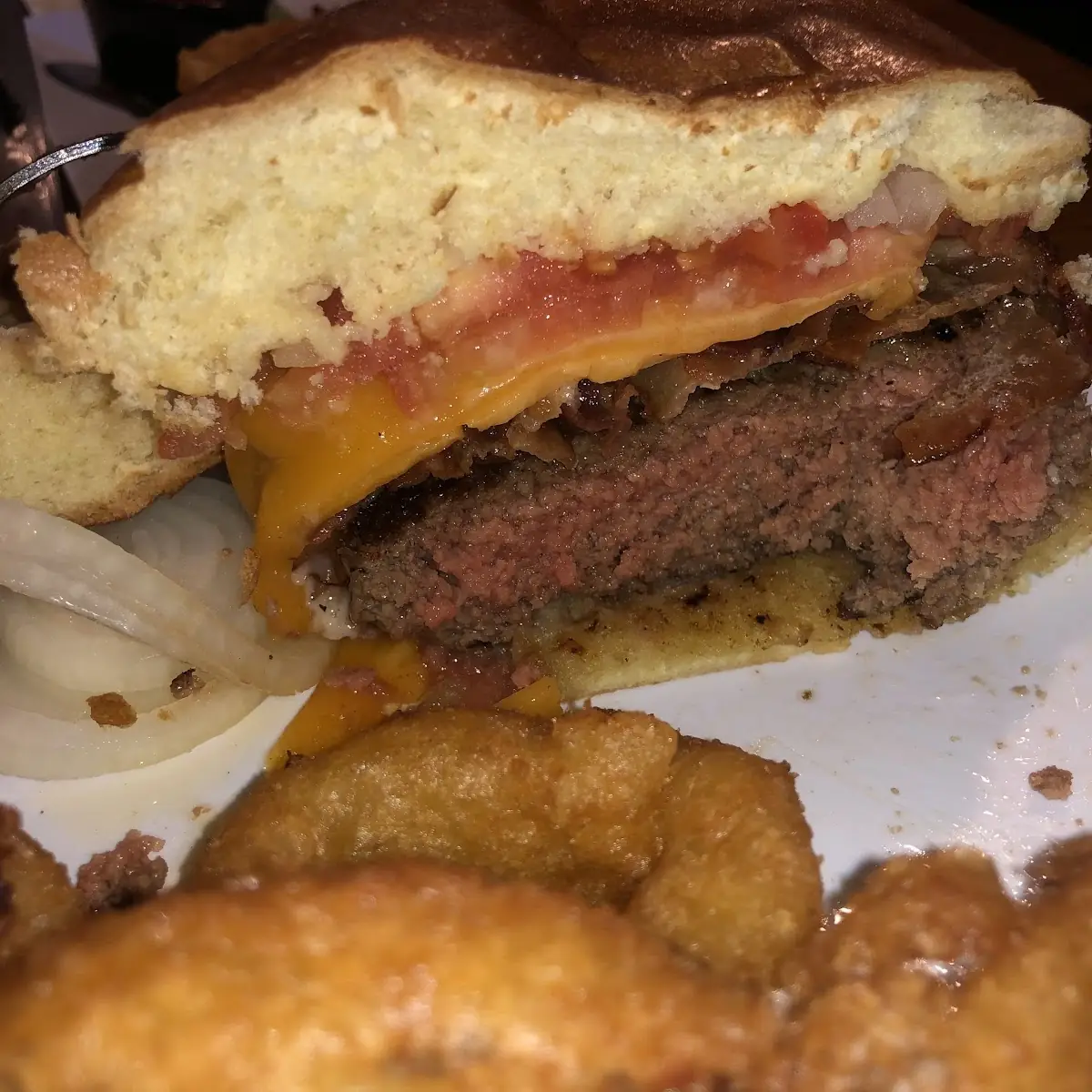 Cheese Burger and Onion Rings