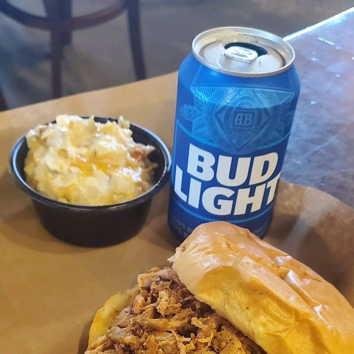 Pulled Chicken Sandwich with Baked Cheesy Potatoes