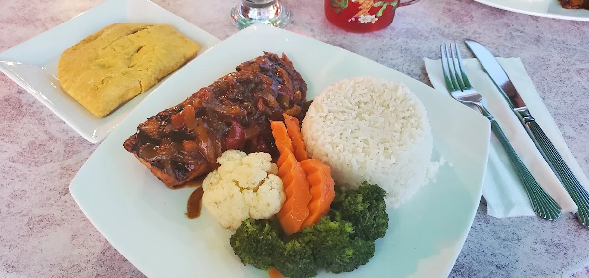 Jerk Salmon and Veggie Patty