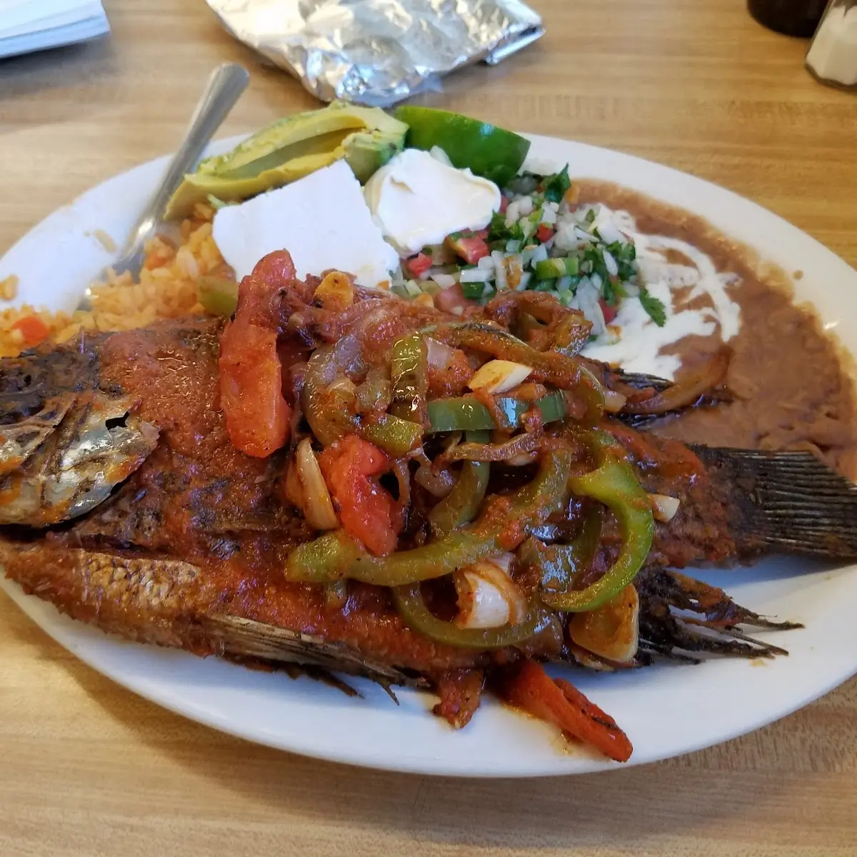 Mojarra with Rice Beans & Salad