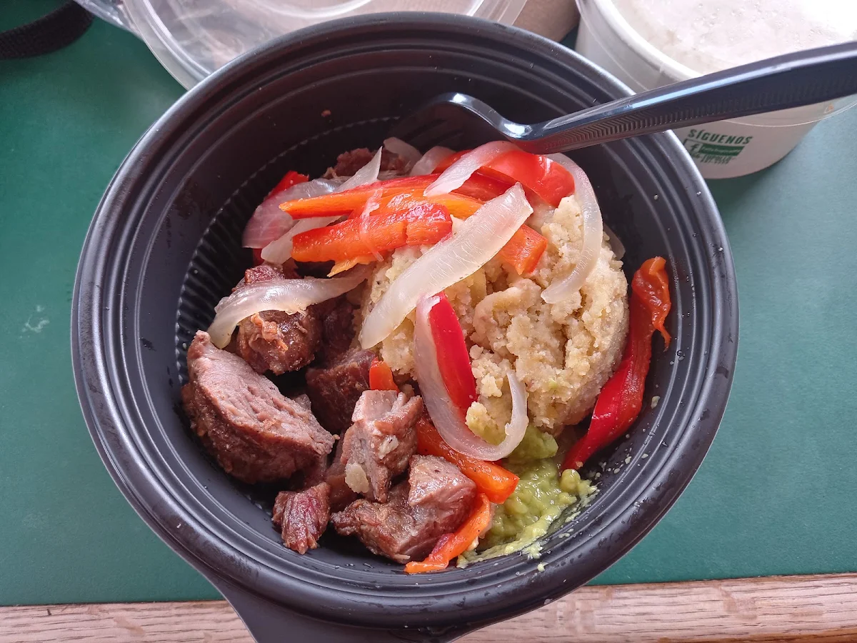 Mofongo with Churrasco and Sautéed Vegetables