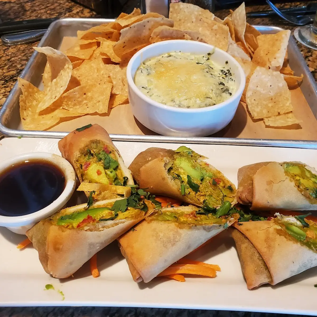 Avocado Egg Rolls and Spinach and Artichoke Dip