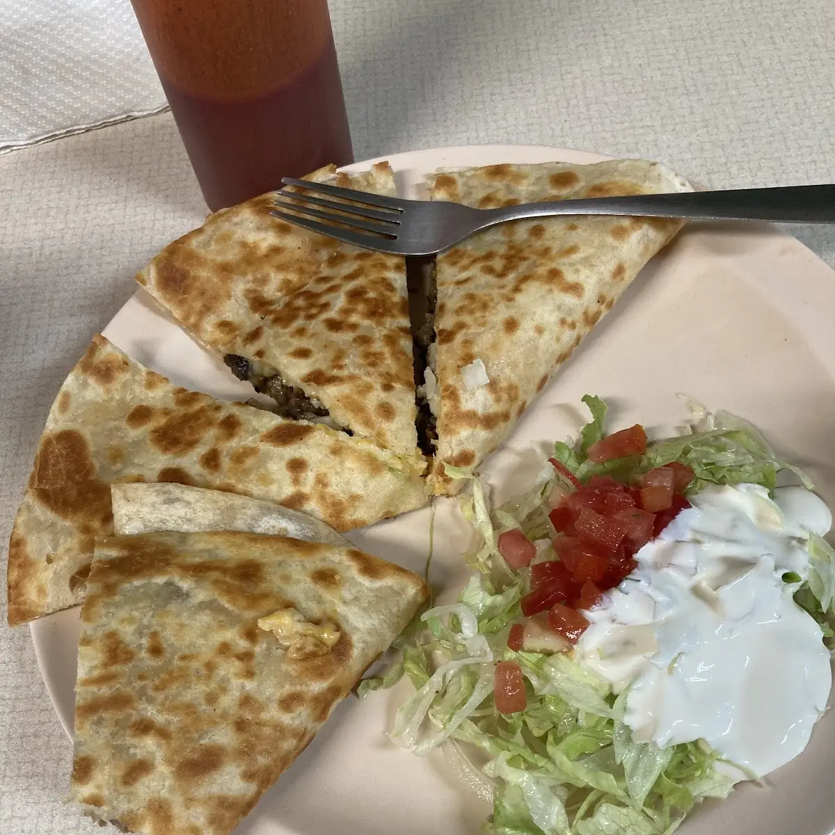 Quesadilla with Sour Cream and Salsa