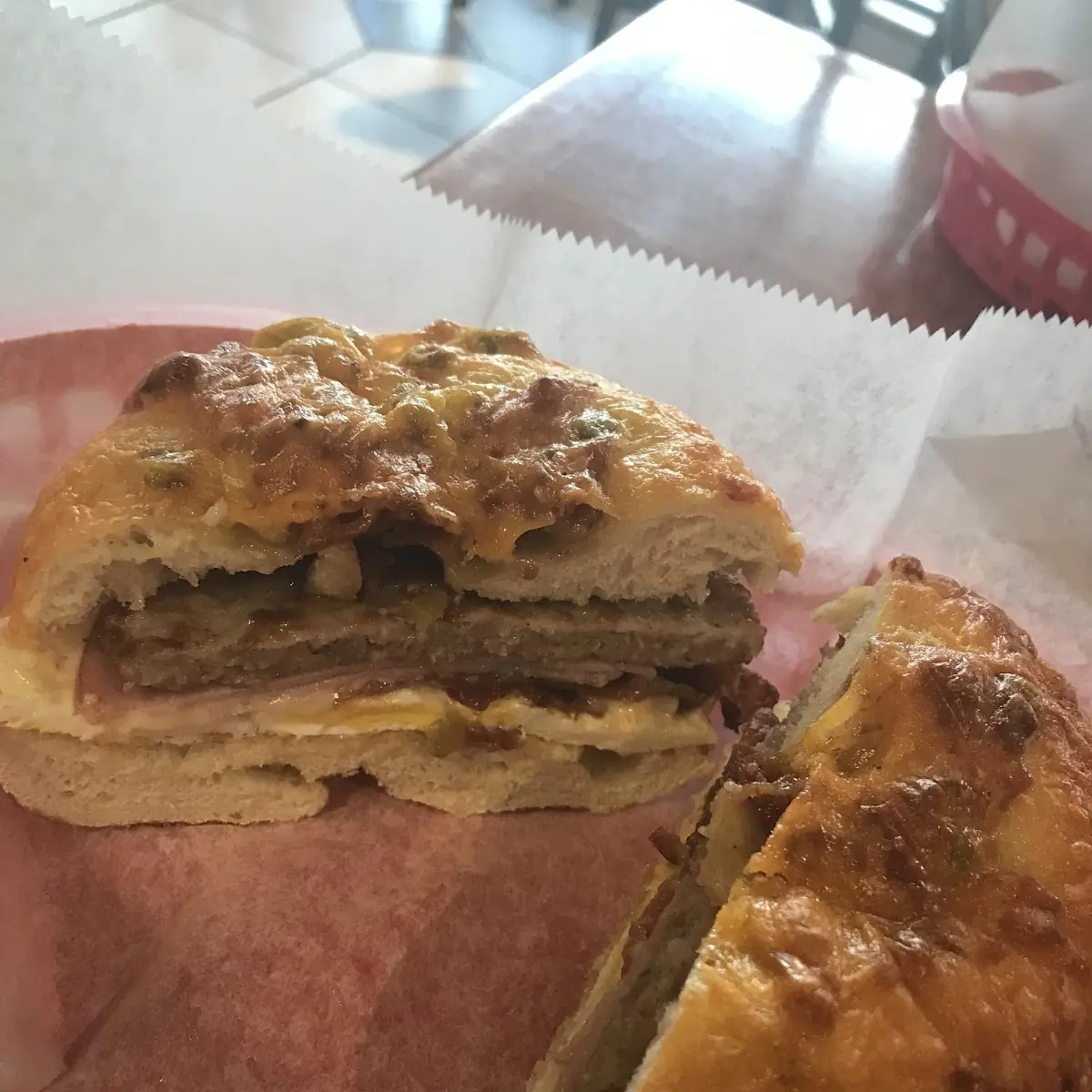 Triple by-Pass Ham Bacon Sausage Egg and Cheese