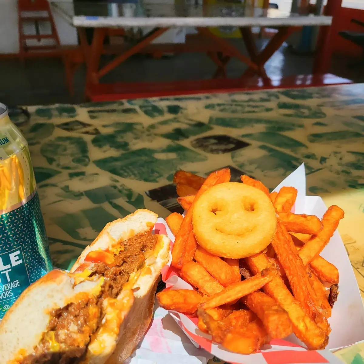 Chorizo Burger and Sweet Potato Fries