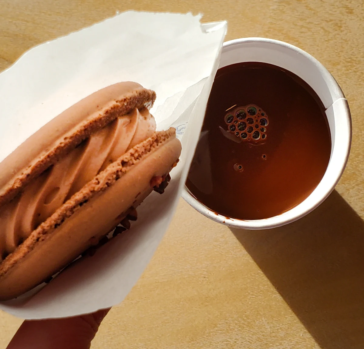 Drinking Chocolate and Chocolate Macaron
