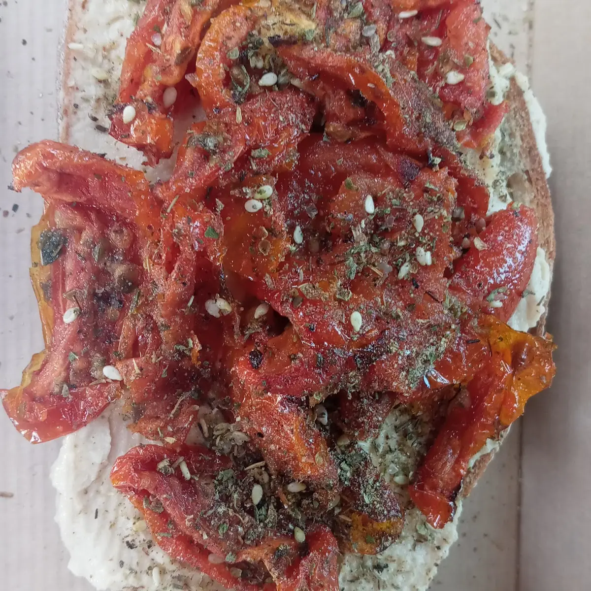 Hummus Wit Roasted Tomatoes on Toast