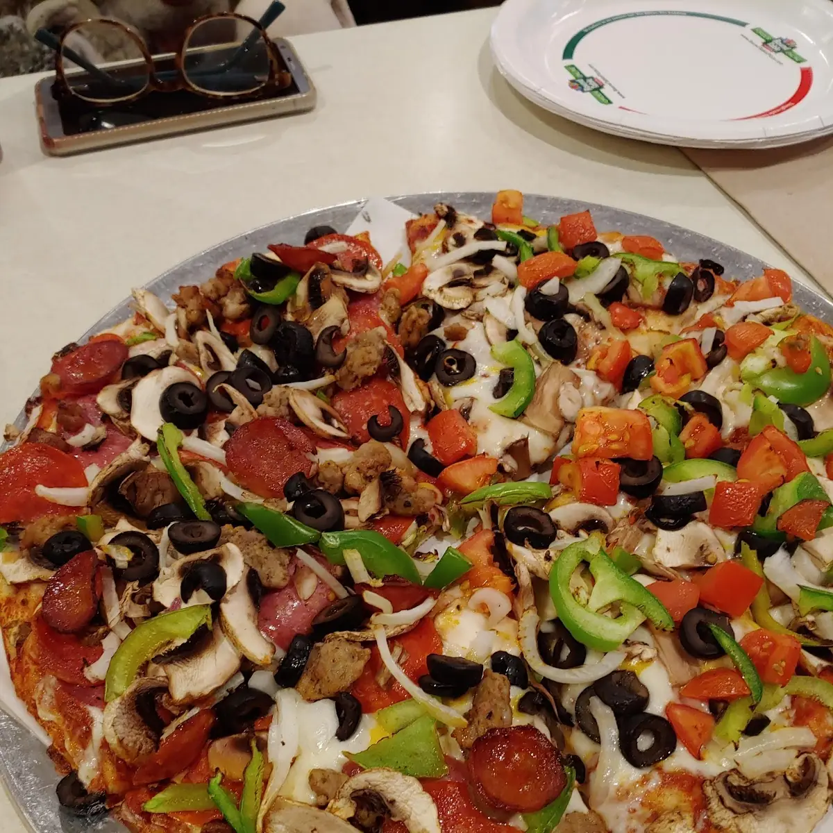 Half King Arthur Everything and Half Queen Guinevere Veggie Pizza