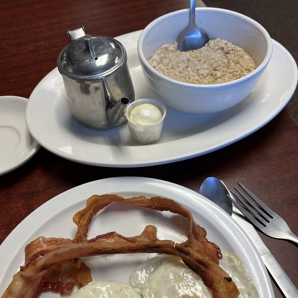 Bacon Eggs over Hard Oatmeal