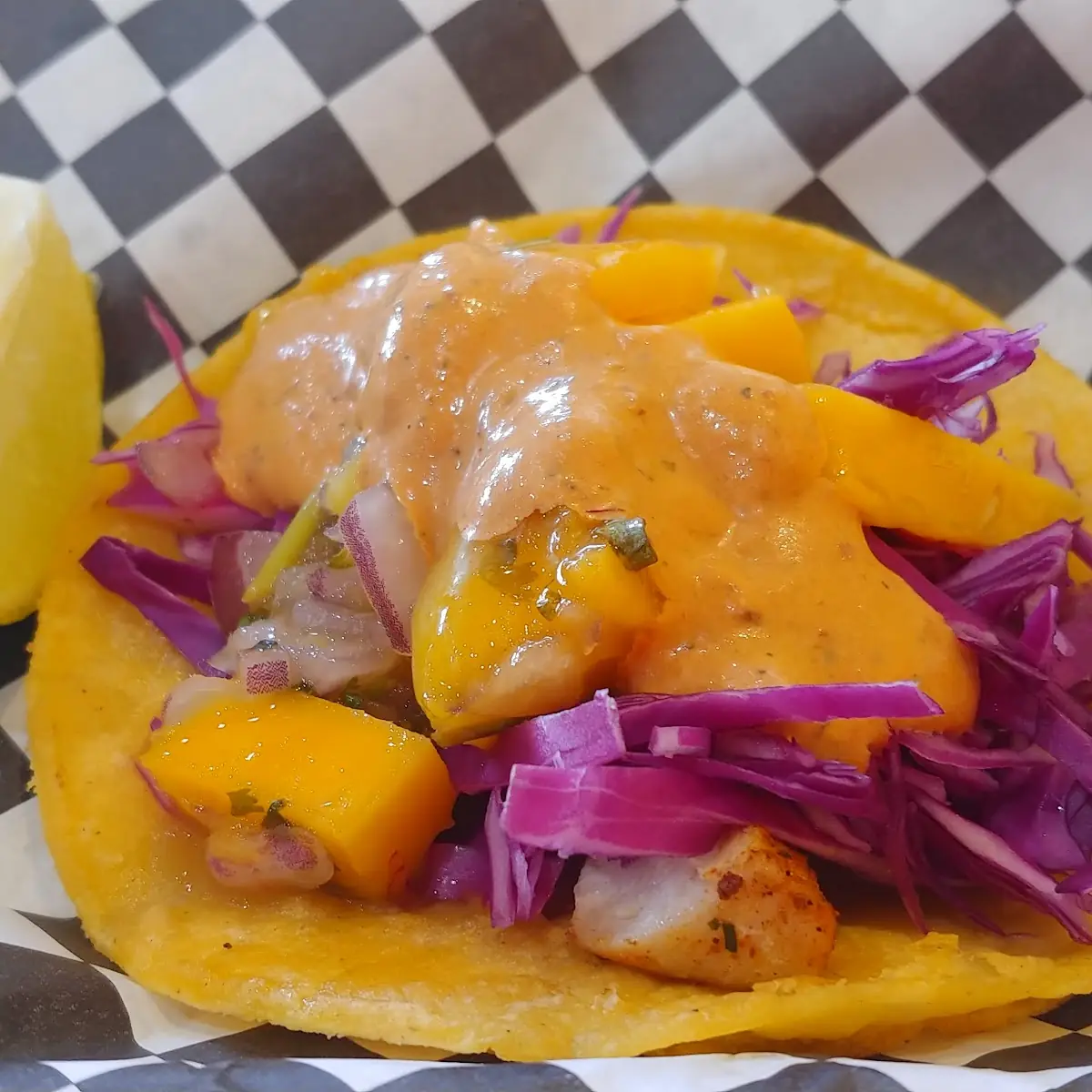 Mahi-Mahi Taco with Red Cabbage and Mango