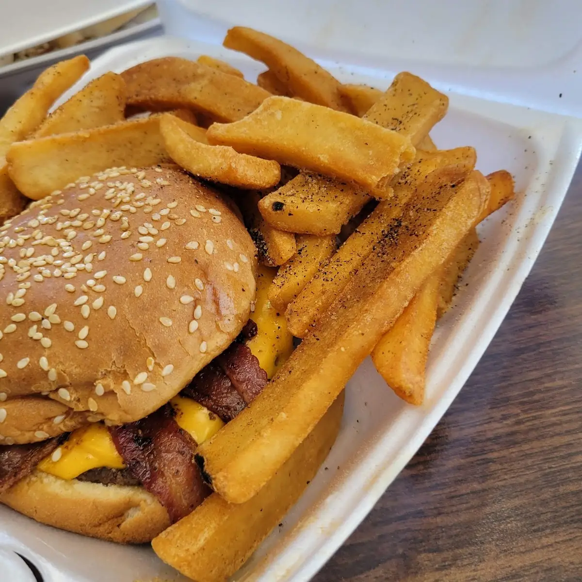 Bacon Cheese Burger and Fries