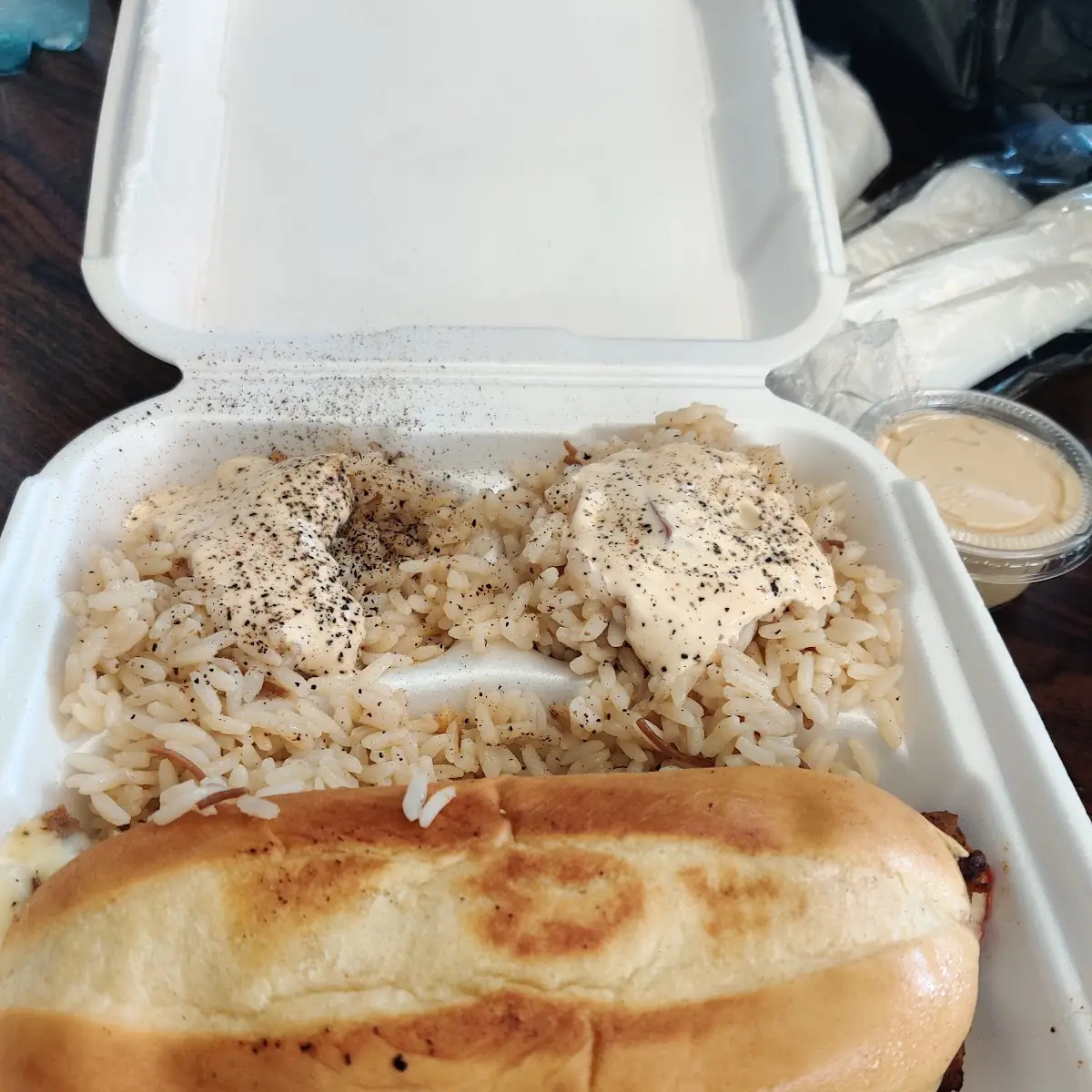 Philly Cheese Steak Sandwich with Rice Pilaf