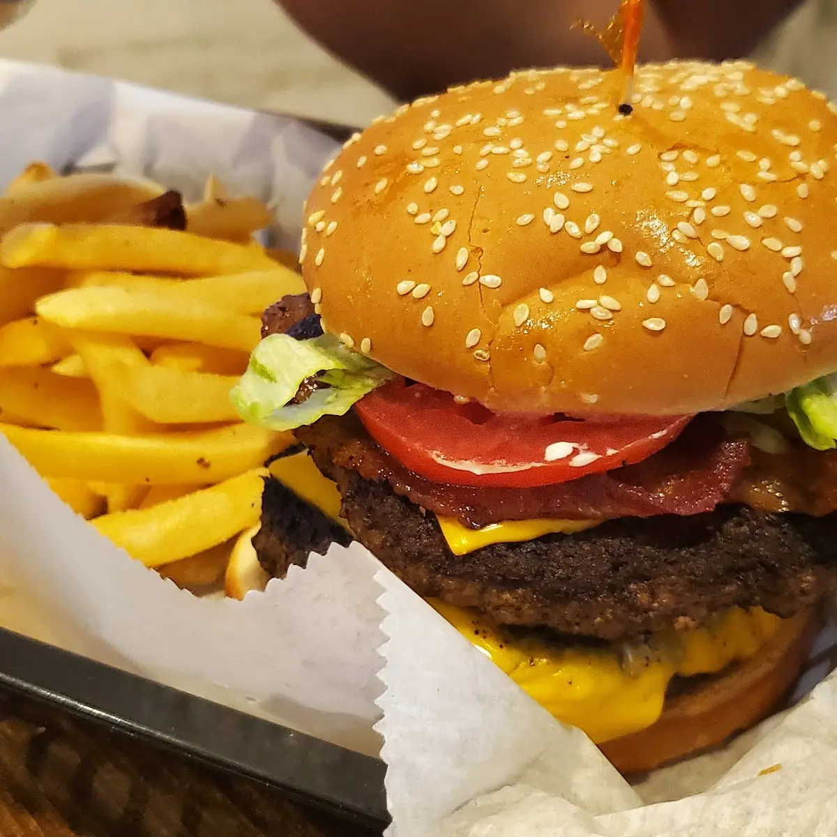 Double Cheeseburger with Bacon and Fries