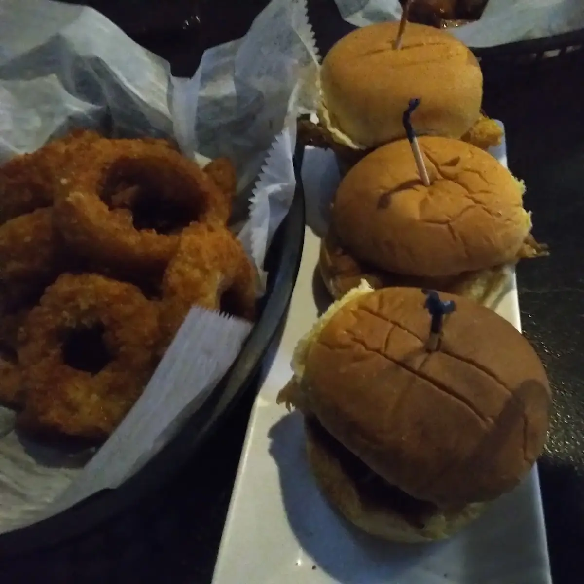 Fish Sliders and Onion Rings