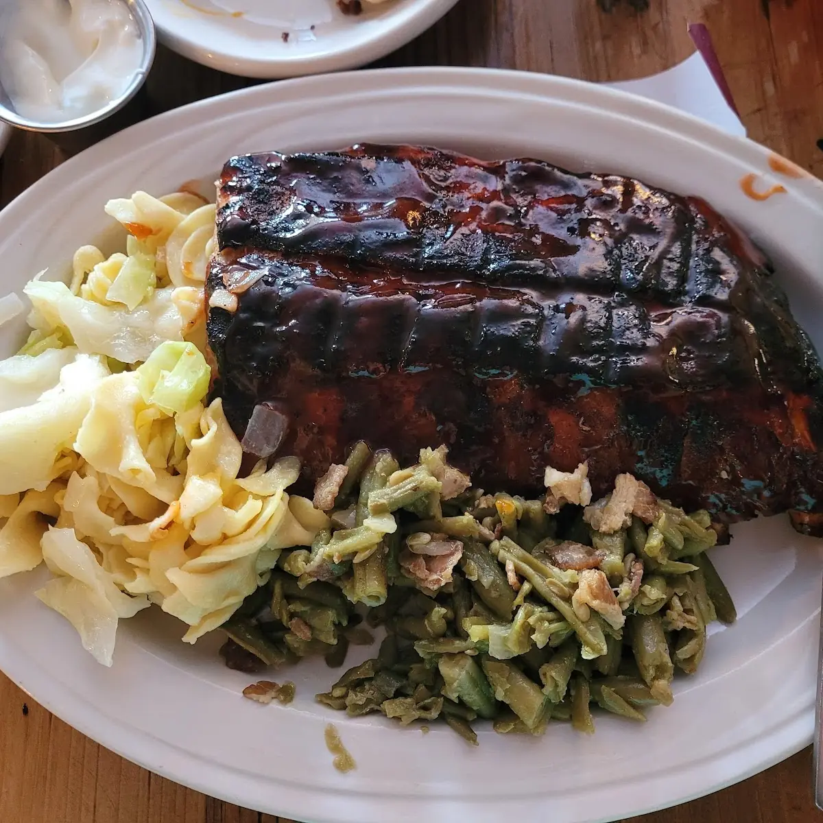 Ribs with Cabbage and Noodles and String Beans